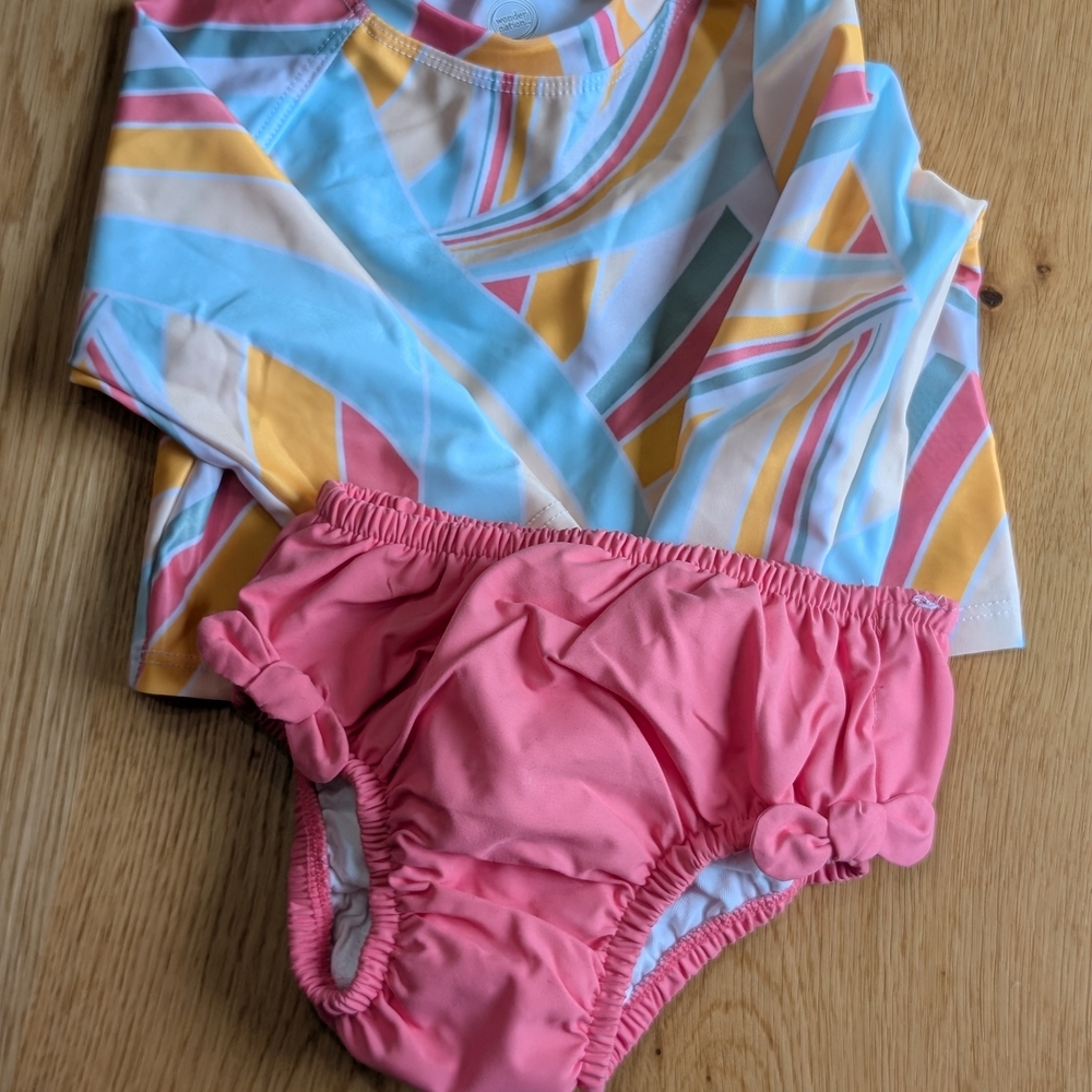 Wonder Nation Pink and Multicolor Kids Swim Rashguard Set